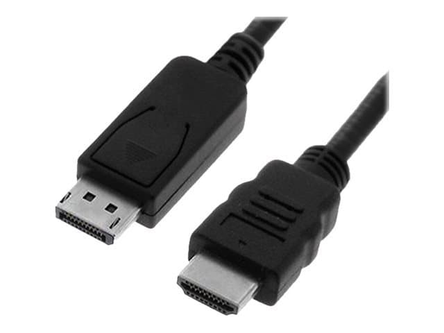 Black DisplayPort cable with male connectors on both ends, designed for connecting devices to HDTVs, featuring a sturdy plastic casing and a length of 3 meters.