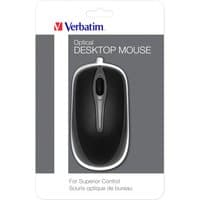 Black Verbatim USB optical mouse, ambidextrous design, 1000 DPI, with scroll wheel and silver trim.