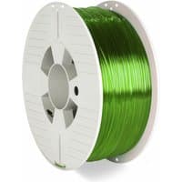 Green Verbatim 55057 PETG 3D printing filament on a white spool with side grooves and a central hole.
