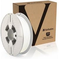 Verbatim 3D printing filament spool, transparent BVOH material, 500g, with branded cardboard box in background.