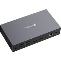 Black and grey Verbatim CDS-17 USB Type-C hub with multiple ports and Ethernet connection.