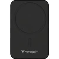 Black Verbatim Charge 'n' Go power bank with magnetic wireless charging pad and LED indicator.