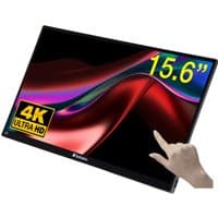 Verbatim 15.6" Ultra HD 4K portable touchscreen monitor with sleek black frame and vibrant display.