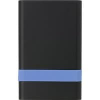 Black Verbatim Store'N'Go HDD/SSD enclosure with a blue band around the middle, rectangular and compact design.