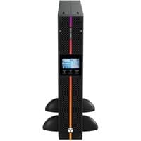 Black Vertiv Liebert UPS with LCD display, vertical design, and 9 AC outlets, featuring colorful vertical stripe.