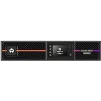 Black Vertiv Liebert GXT5 UPS with digital display, orange and purple accents, rack-mountable design.
