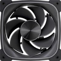 Black 120mm VIDA computer case fan with ARGB lighting, sleek curved blades, and square frame with rounded corners.