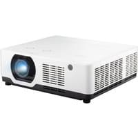 White Viewsonic LSC601WU projector with black accents, lens on front, vented sides, and control buttons on top.