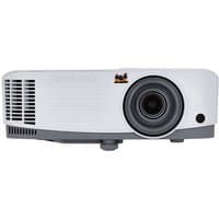 White Viewsonic PA503S projector with large lens, vented side panel, and small logo on the front.