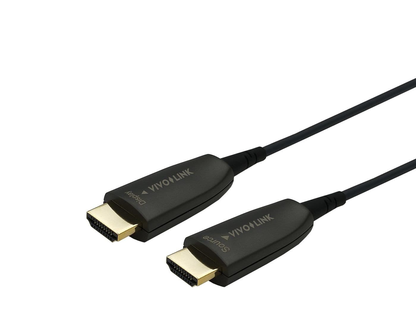 VivoLink OPIC HDMI 8K CLE 80 Meer cable features a sleek black design with gold-plated connectors on both ends, designed for high-definition video and audio transmission.