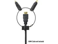 Black HDMI Type A video cable adapter with a central connector and two female ports, designed for versatile connectivity.