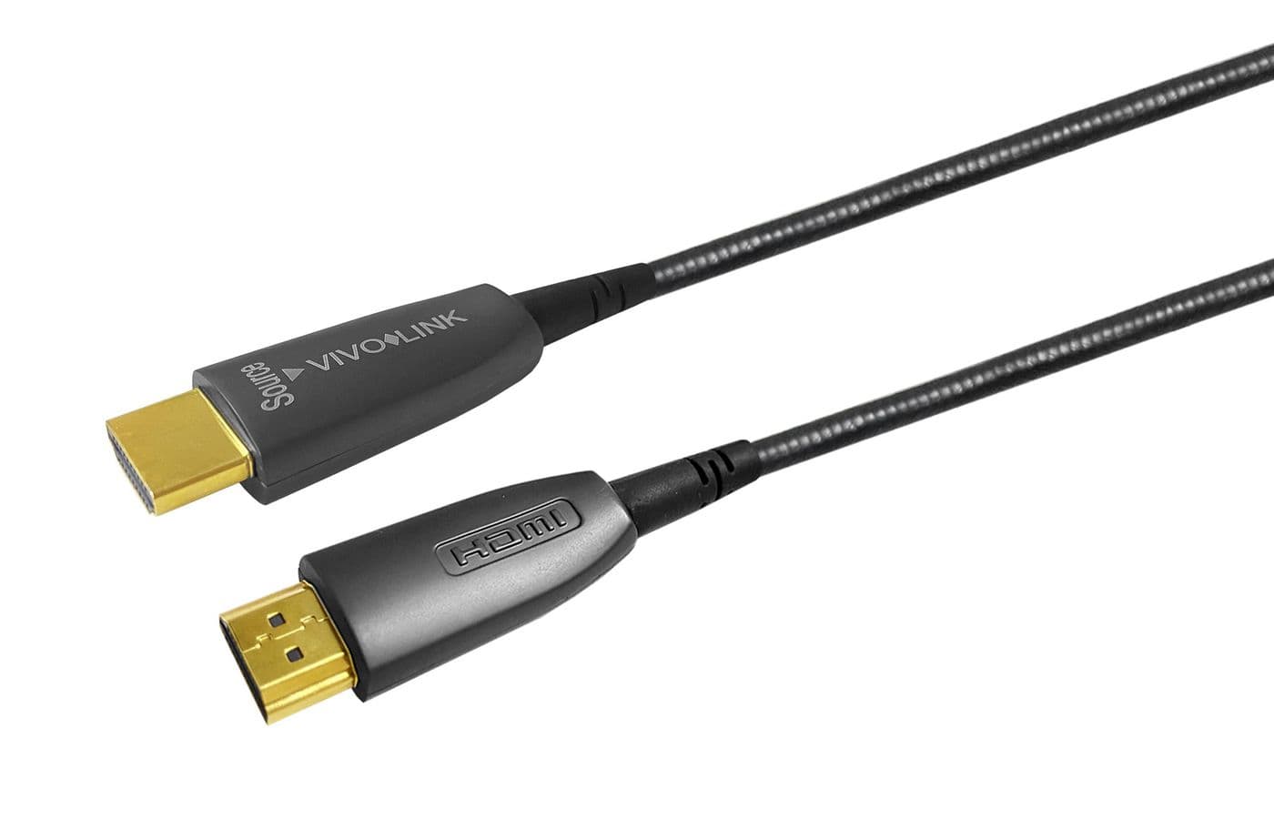Black HDMI cable with gold-plated connectors, featuring a sturdy design and labeled ends, measuring 100 meters in length, ideal for high-definition video and audio transmission.