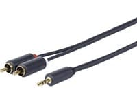 Black 20-meter audio cable featuring a 3.5mm jack and two RCA connectors, designed for high-quality audio transmission.