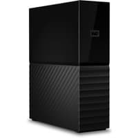 Black Western Digital My Book 6TB external hard drive with textured lower half and smooth top.
