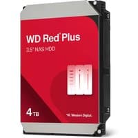 Western Digital Red Plus 4TB internal hard drive, red label, 3.5" NAS HDD, 5400 RPM, black casing.