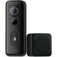 Black Xiaomi 3S doorbell camera with circular lens, bell icon, and matching speaker unit.