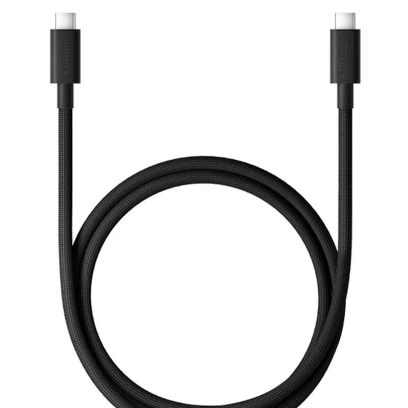 Black USB 2.0 cable with USB-C connectors on both ends, featuring a durable braided design and measuring 2 meters in length.