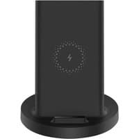 Black Xiaomi Mi 20W wireless charger with circular charging symbol on a round base.