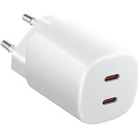 White Xiaomi Nano Turbo Tablet charger with dual USB-C ports and European plug.