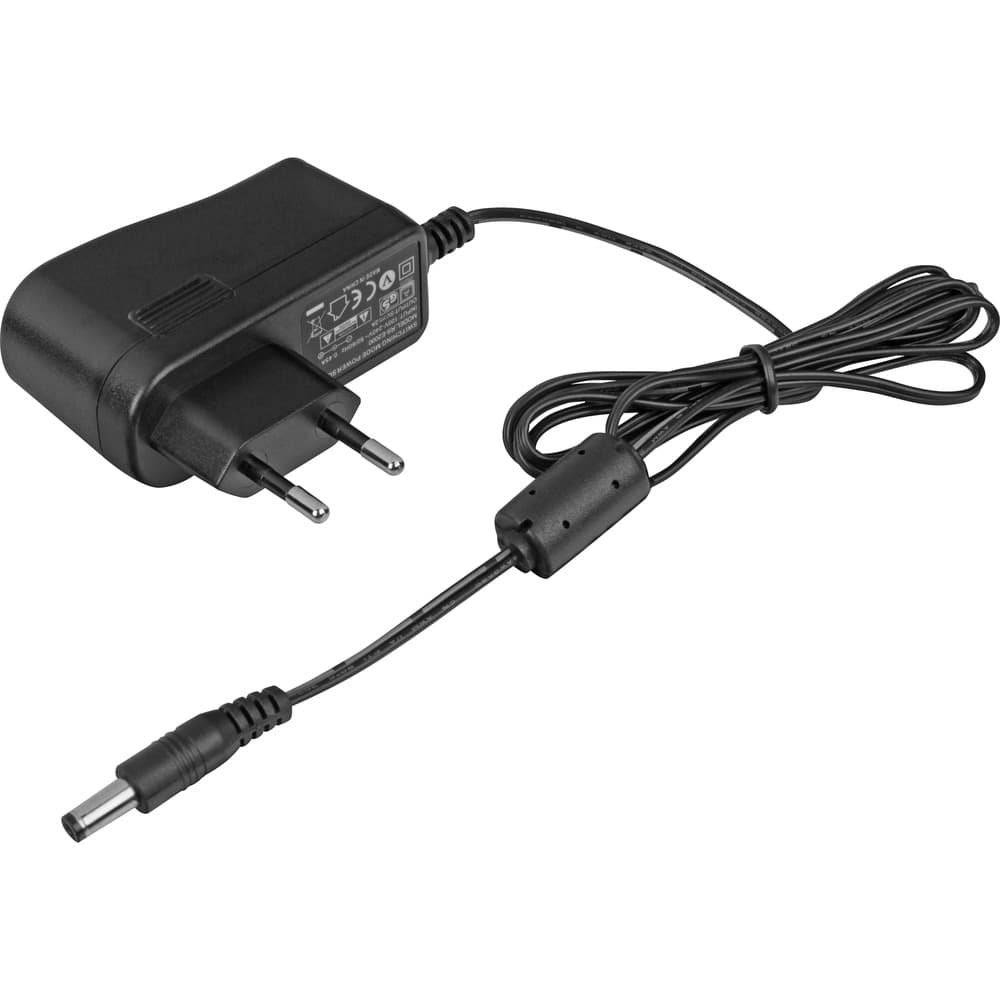 Black Yealink Ersz Power Dper5V/2 adapter with a two-prong plug, featuring a long cable and a cylindrical connector for powering devices.