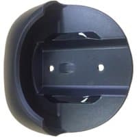 Black Zebra barcode reader holder with rounded edges and mounting holes.