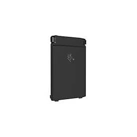 Black rectangular battery accessory for Zebra barcode readers, featuring a sleek design with rounded edges and a logo on the front, suitable for powering devices.