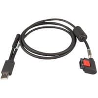 Black Zebra barcode reader cable with USB connector and red locking clip.