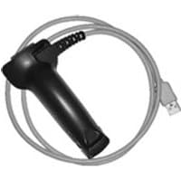 Black and grey Zebra USB cable with USB A connector and ergonomic handle design.