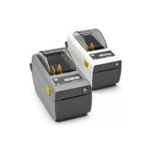 Zebra P1079903-022 dispenser in gray and white, featuring a transparent top for visibility, compact design, and easy access for printer/scanner accessory use.