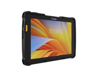 Black tablet case for Zebra SG-ET4X, featuring a rugged design, precise cutouts for buttons and ports, and a textured grip for enhanced durability.