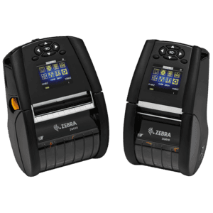 Compact black Zebra ZQ610 label printer with a digital display, featuring a front-loading design, and capable of direct thermal printing at 203 DPI and 115 mm/sec speed.