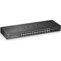 Black Zyxel GS1920-24V2 managed gigabit Ethernet switch with 24 ports and sleek rectangular design.