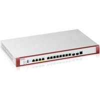 Zyxel USGFLEX700H hardware firewall, silver with red trim, multiple Ethernet ports on front panel.