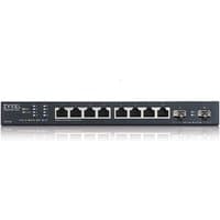 Zyxel XMG1915-10E Ethernet switch, black with eight RJ45 ports, two SFP ports, and LED indicators on front panel.