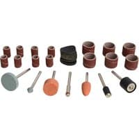 Bluespot Tools 31-piece kit with sanding bands, grinding stones, and mandrels in various shapes and sizes.