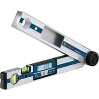 Bosch GAM 220 MF Professional silver angle measurer with digital display, spirit levels, and black rotary knob.