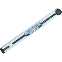 Silver Bosch angle measurer with digital display and blue accents, featuring a pivoting arm and measurement scale.