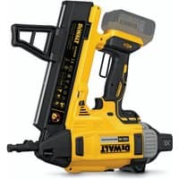 Yellow and black DeWalt 18V XR brushless concrete nailer with ergonomic grip and magazine for nails.