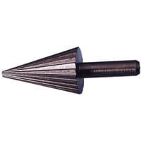 "Draper 4303 taper cutter, metallic cone shape with fluted design, 4mm-24mm range, dark steel finish"