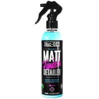 Muc-Off Matt Finish Detailer, 250ml spray bottle, black with pink and white text, turquoise liquid inside.
