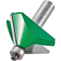 Green and silver Trend chamfer router bit with 45° angle and bearing guide.