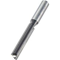 Two flute straight cutter with silver cylindrical shank and engraved logo, 25mm cutting length by Trend.