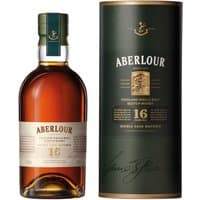 Aberlour 16 Year Double Cask Whisky 70cl bottle with green label and matching cylindrical box.