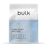 Bulk Pure Whey Protein Powder bag, vanilla flavor, white and light blue packaging, 1kg, 23g protein per scoop.