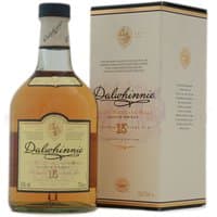 Dalwhinnie 15 Whisky 70cl bottle with cream label and gold accents, next to matching cream box with logo.