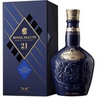 Royal Salute 21 Year Whisky 70cl in a deep blue bottle with gold accents, accompanied by an elegant blue box.
