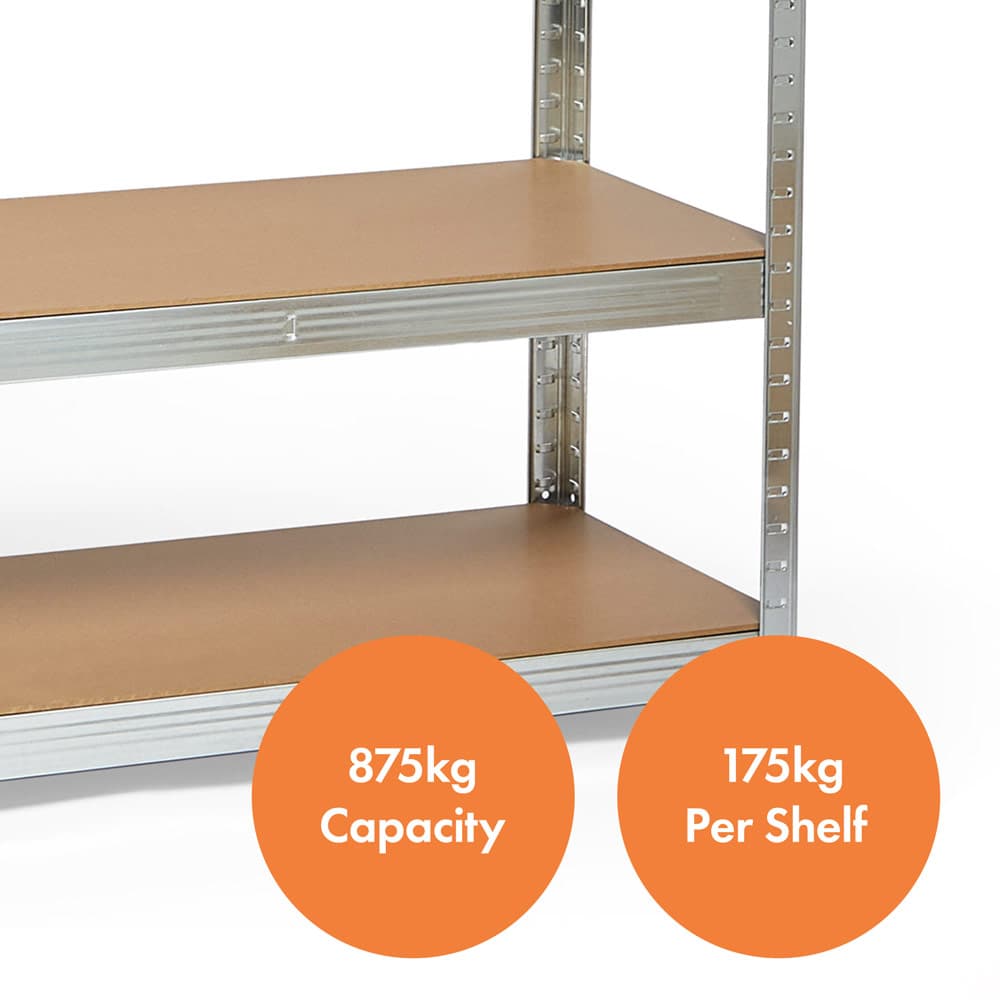 5-Tier Galvanised Steel Shelving Unit x4 – Silver (150 x 70 x 30cm) - image 2