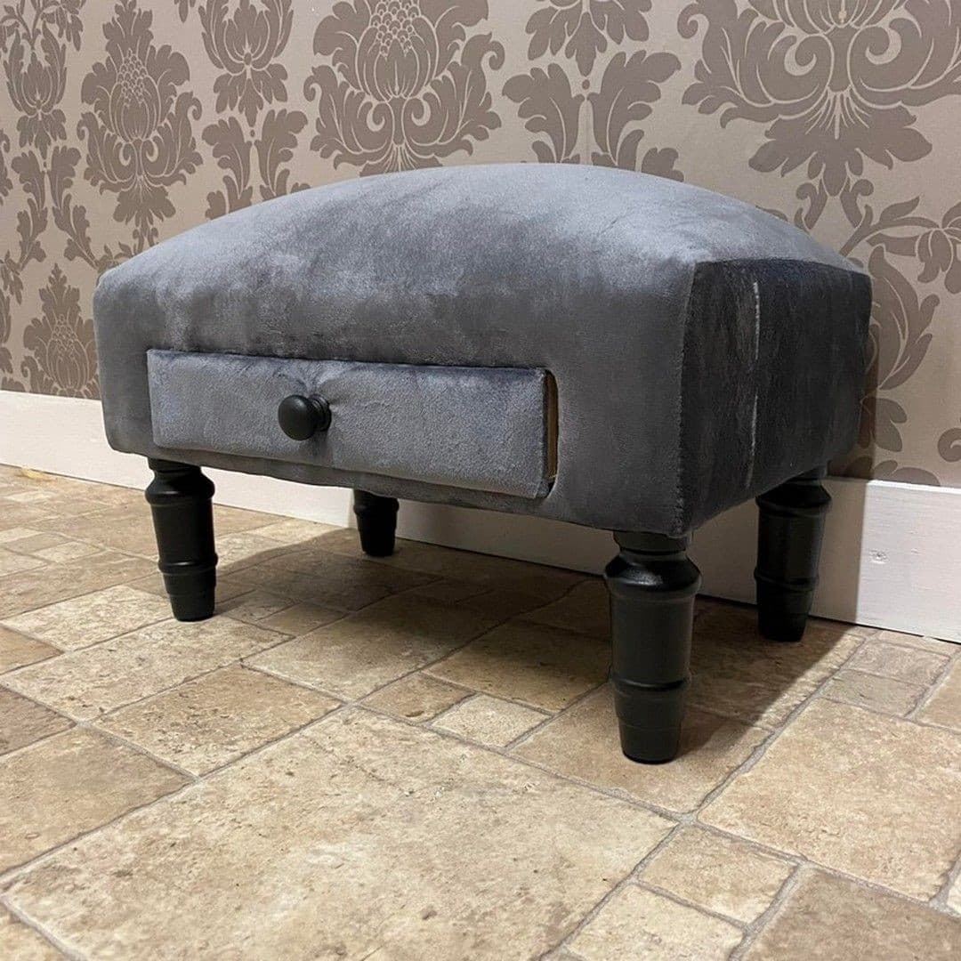 Acacia Home Single Drawer Grey Velvet Footstool - image 2