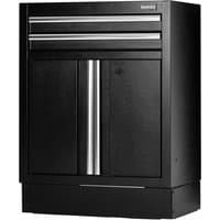 Black Bunker Modular 2 Door 2 Drawer Floor Cabinet with sleek silver handles and a sturdy rectangular design