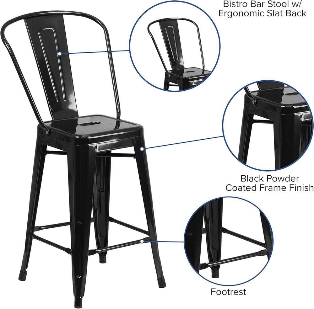 FWStyle Black Galvanised Steel Ready Assembled Bar Chairs 24 inch Set of 4 - image 4